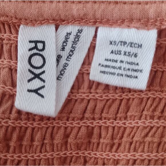 Roxy Beach Hangs Smocked Mini Dress Toasted Nut 90s GVC XS - Picture 12 of 16